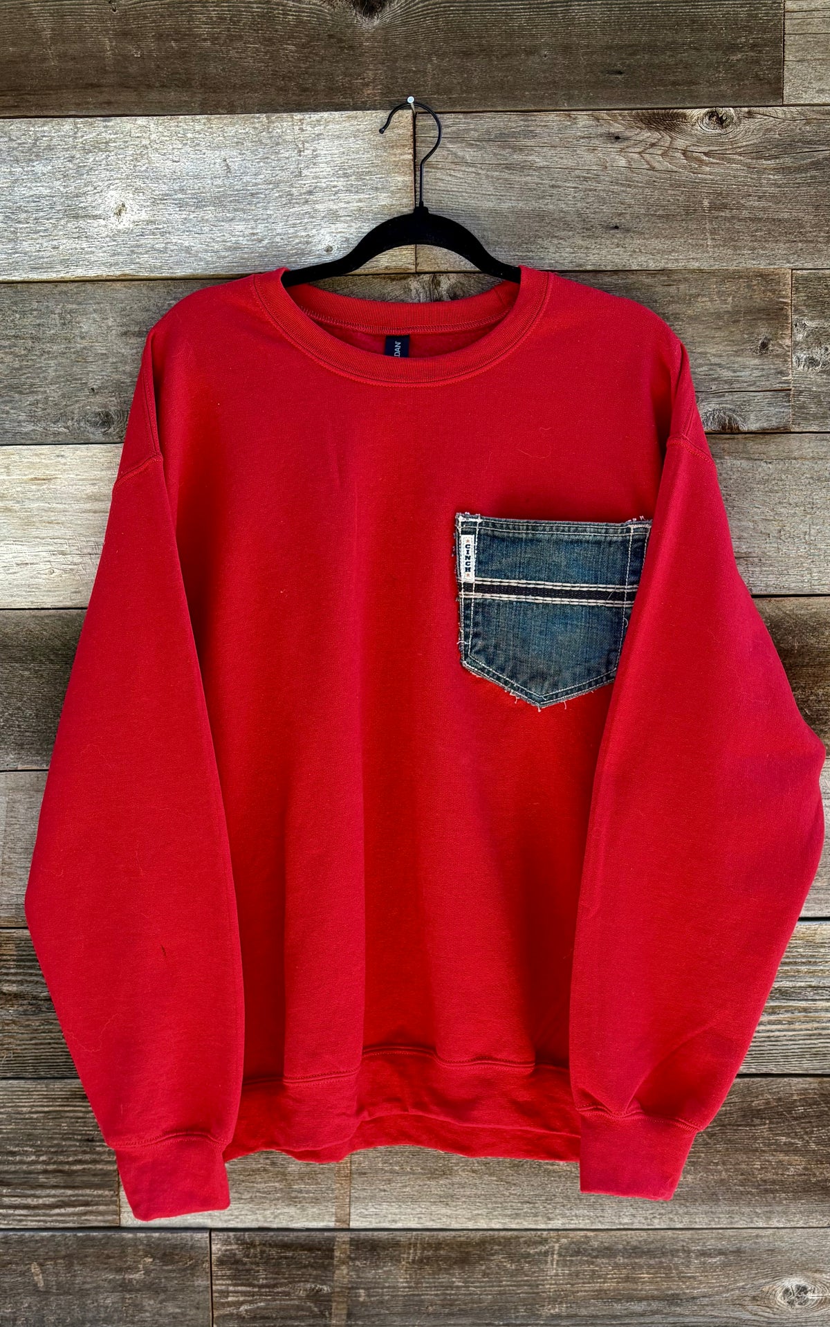 Red Cinch Pocket Crewneck