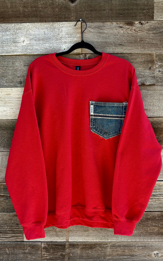 Red Cinch Pocket Crewneck
